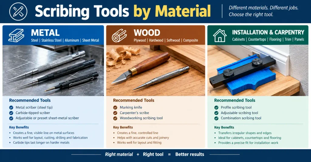 Scribing tools for metal, wood, and carpentry