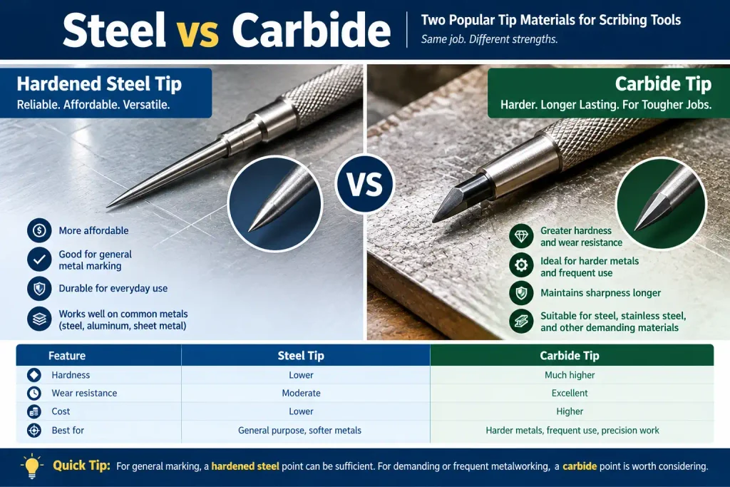 Steel vs carbide scriber tips for precision marking