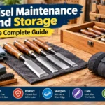 Chisel maintenance and storage with clean, protected wood chisels