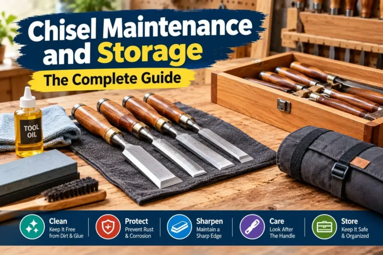 Chisel maintenance and storage with clean, protected wood chisels