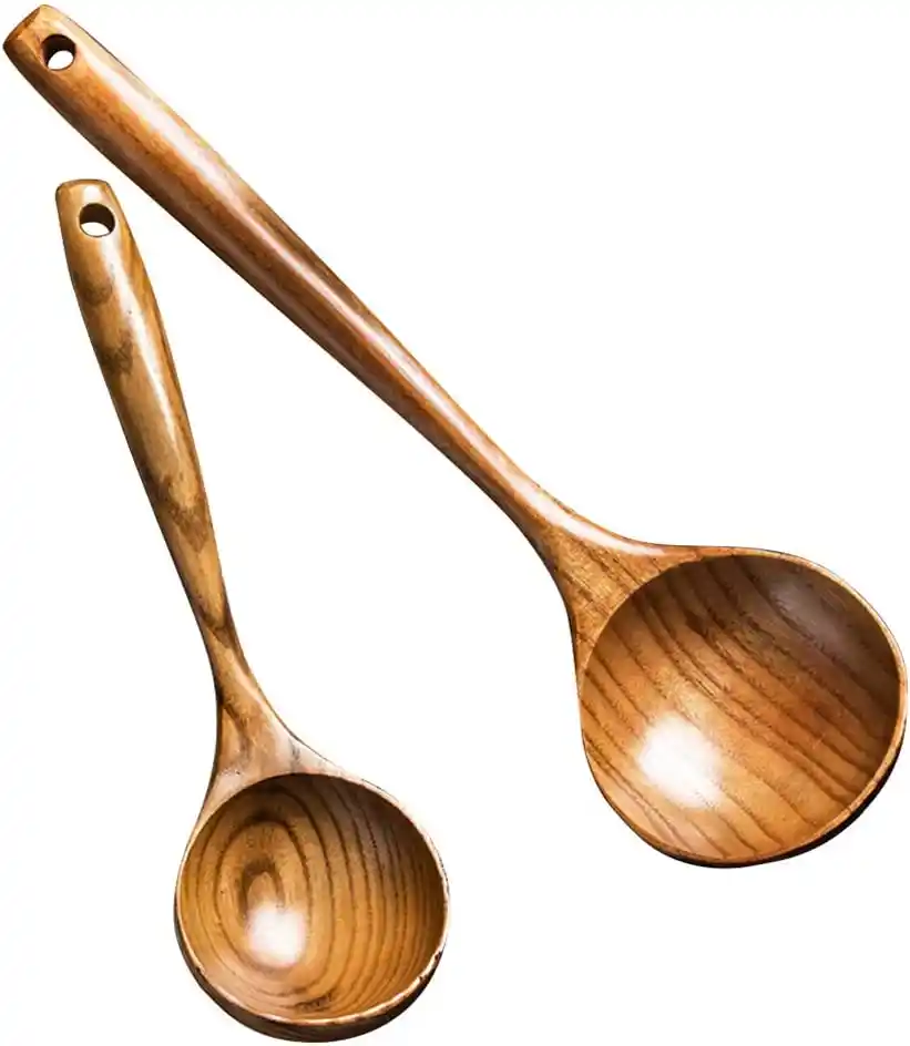 2 Pcs Wooden Spoon Ladle for Cooking Spoons-14 inch And 11 inch Best Wood Spoons Large Deep Serving Spoons Soup Ladles Set