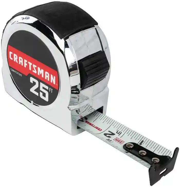 CRAFTSMAN Tape Measure, 25 ft, Retraction Control and Self-Lock, Solid Chrome Finish, Rubber Grip (CMHT37325S)