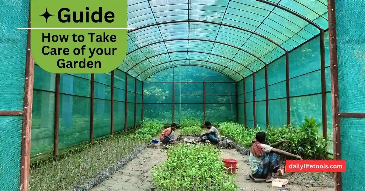 People working in a greenhouse filled with plants, learning how to take care of a garden. #HowToTakeCareOfYourGarden