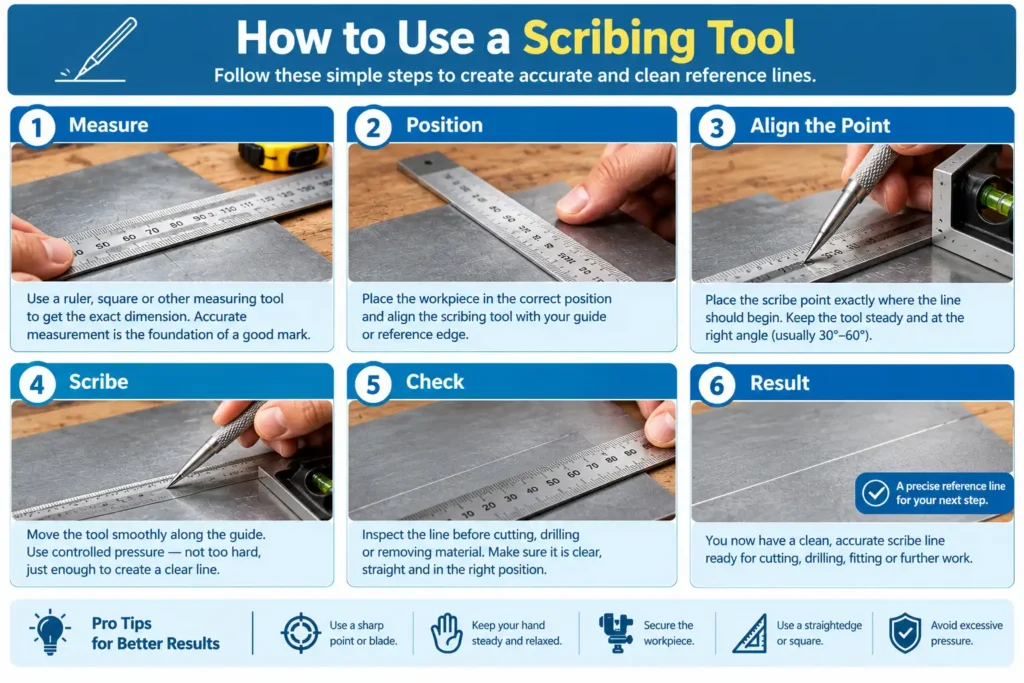 Steps for using a scribing tool to make a precise marking line