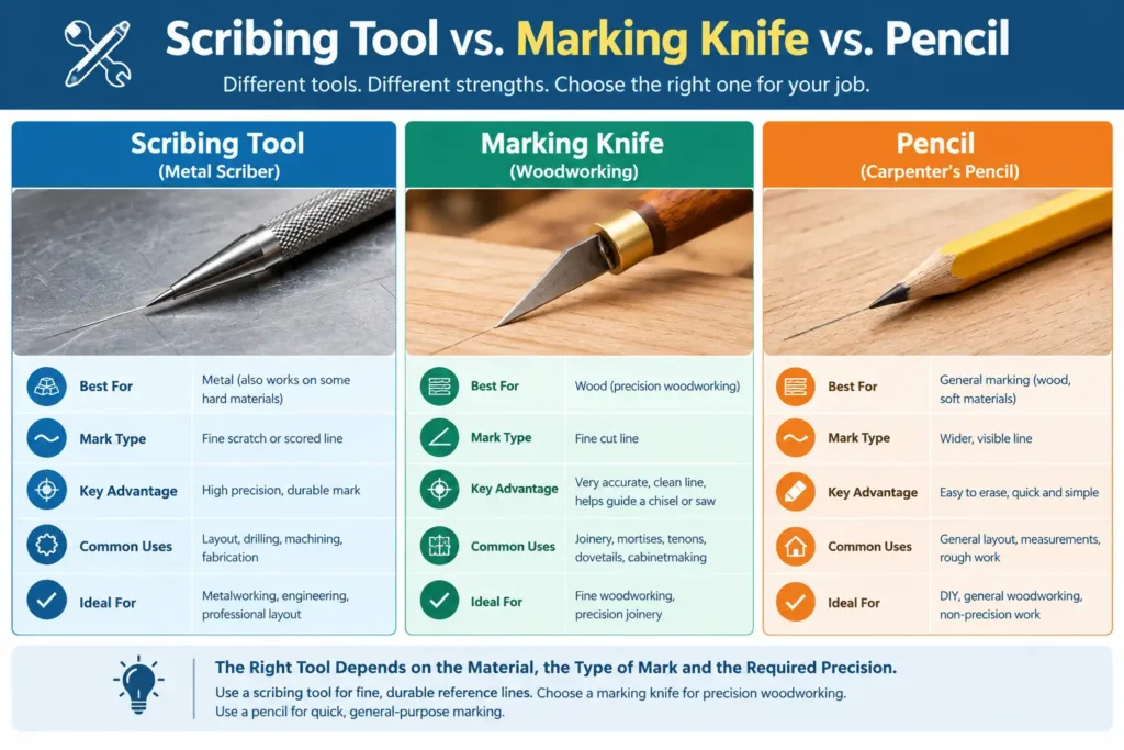 Scriber vs marking knife vs pencil for precision marking