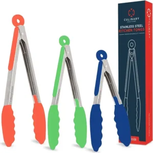 Silicone Kitchen Tongs with Silicone Tips, Set of 3 Multicolor Heat Resistant Tongs for Serving Food