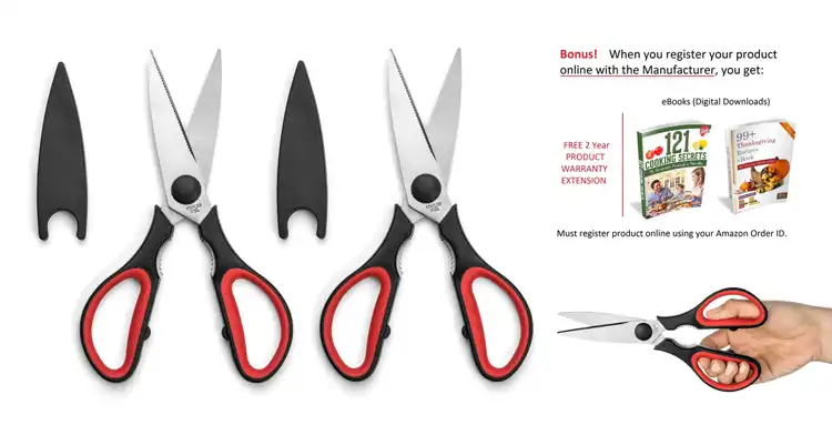 Ultra Sharp Kitchen Scissors for Food - Heavy Duty, Serrated Stainless Steel Shears (Set of 2)