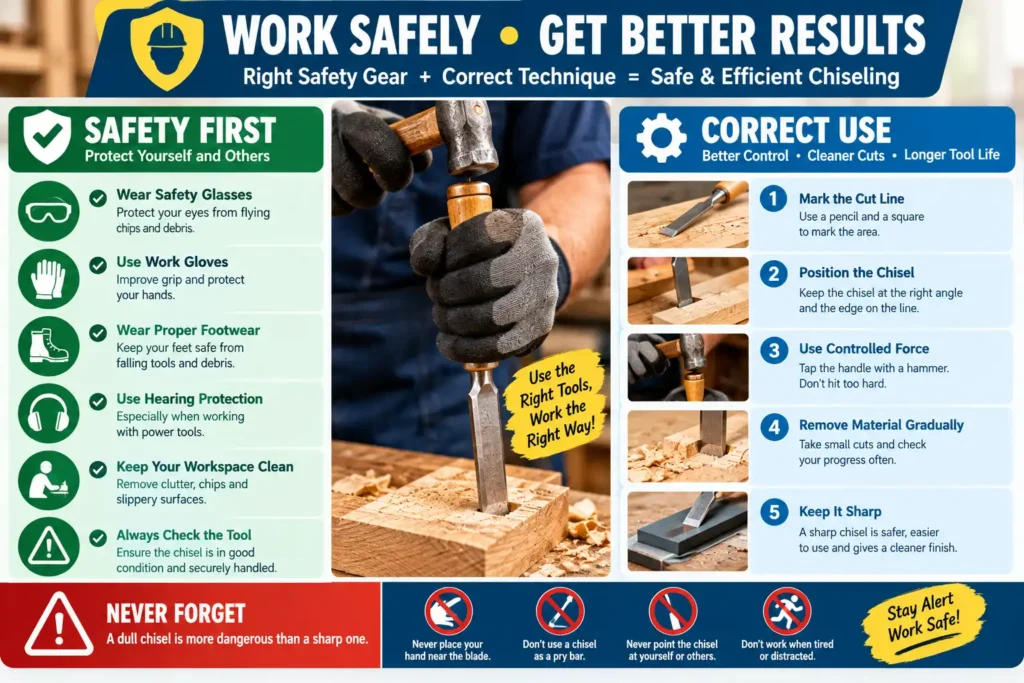 Safe use of wood chisels and cold chisels