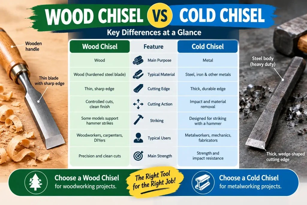 Comparison of wood chisel and cold chisel uses and features