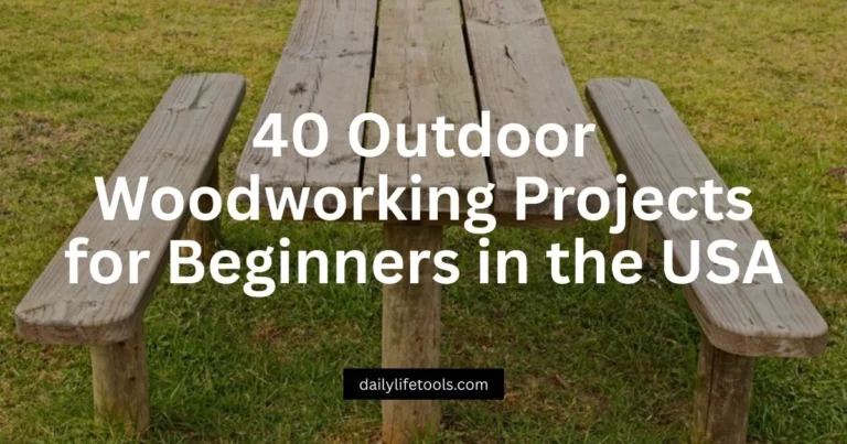 Rustic wooden picnic table, an easy outdoor woodworking project.