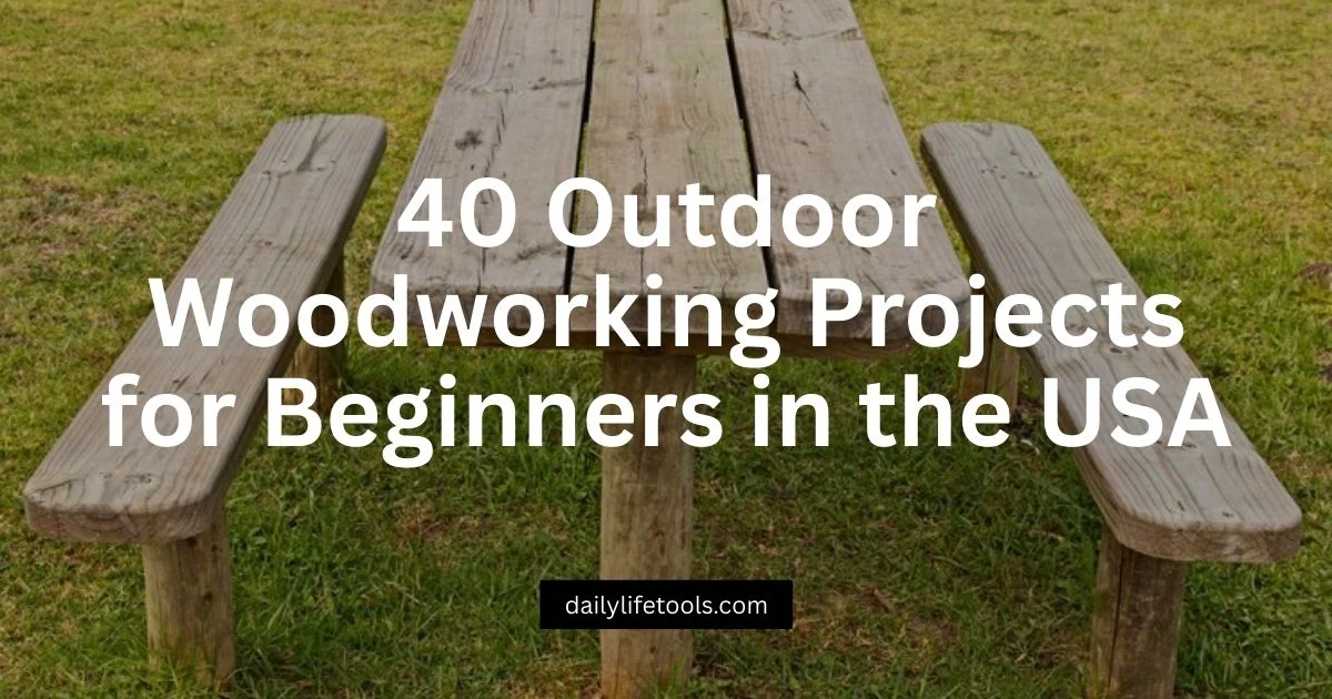 Rustic wooden picnic table, an easy outdoor woodworking project.