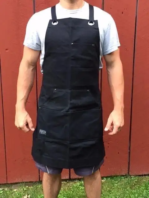 Black woodworking apron shown for comfort, durability, and style.