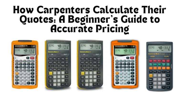 A lineup of five different Construction Master calculators, including Pro and 5 models, essential tools for carpenters to achieve accurate project quoting and pricing.
