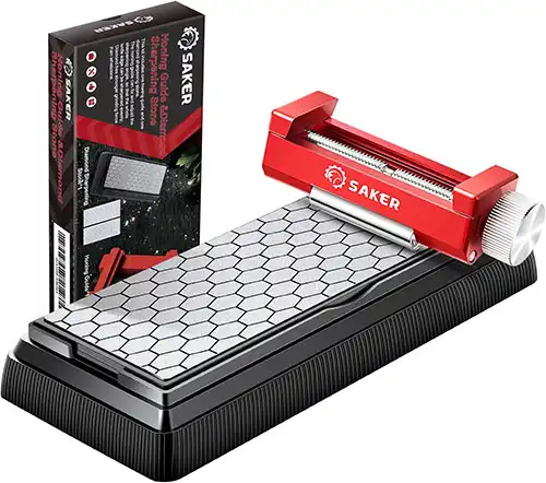 Saker Honing Guide with Whetstone Red Off Center Upgraded Honing Tool and Diamond Sharpening Stone Set