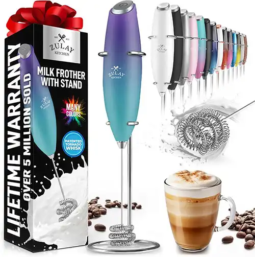 Zulay Kitchen Milk Frother with Patented Tornado Triple Whisk
