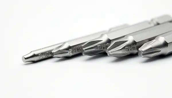 Phillips screwdriver bit sizes from PH0 to PH4 showing size progression and common applications