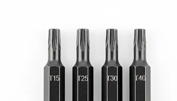 Torx star screwdriver bit sizes from T10 to T40 commonly used in automotive and electronics repair